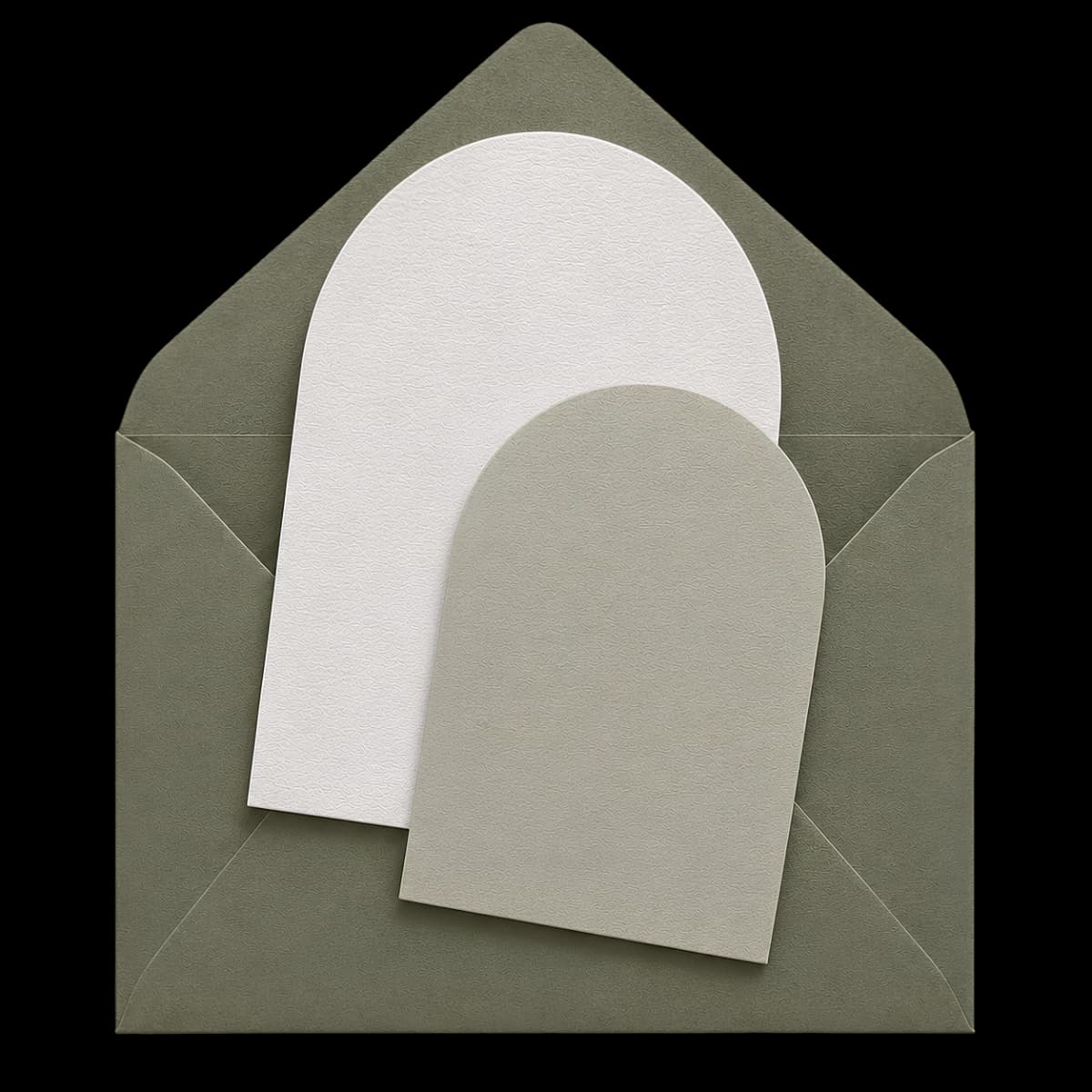 Layered sage and ivory wedding invitation
